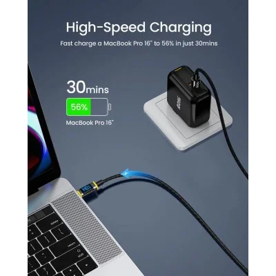 Magline+140W Nylon USB C to USB C LED Display Cable 4ft - Black